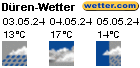 Drei-Tage-Wettervorhersage für Düren. Durch Klick auf das Bild wird die Internetseite www.wetter.com geöffnet mit weiteren Wetterdaten zur Stadt Düren.